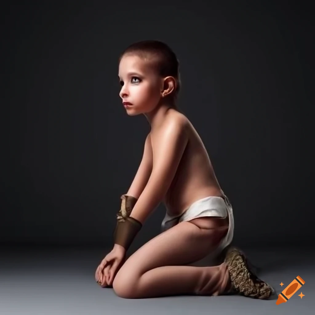side view of a young gladiator girl sitting