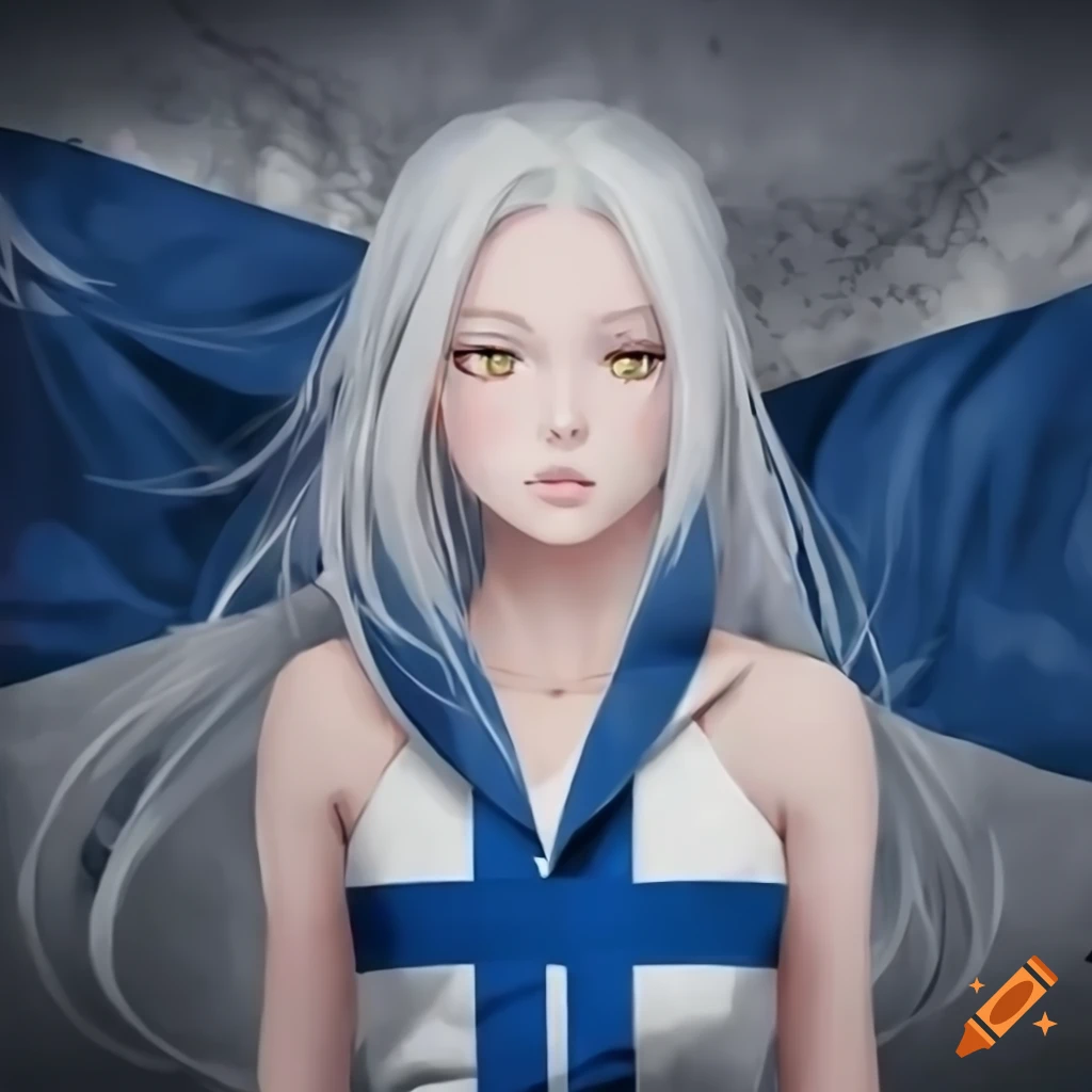 Detailed anime cat girl with finland flag theme on Craiyon