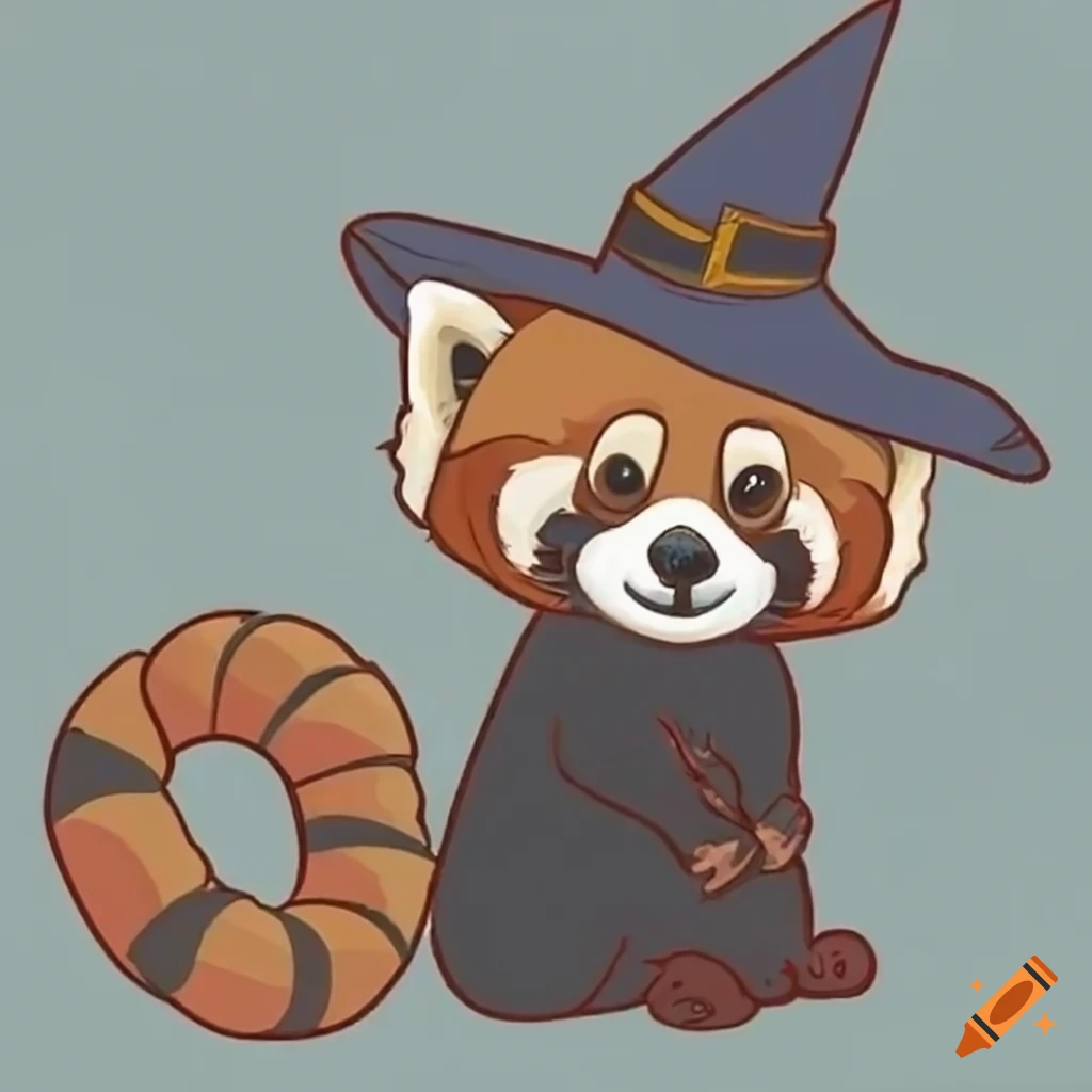 cute red panda wearing a witches hat