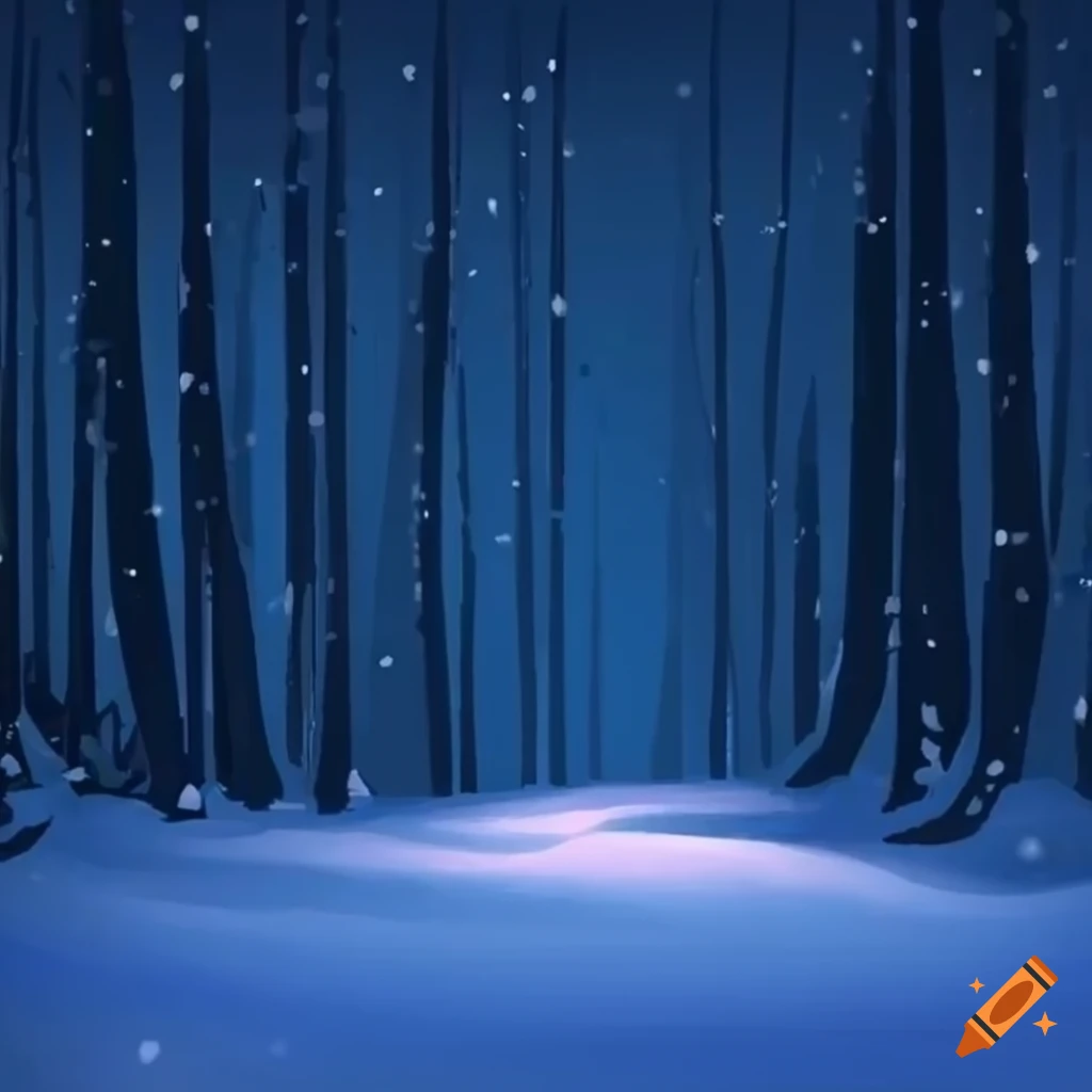 nighttime snowy forest scene