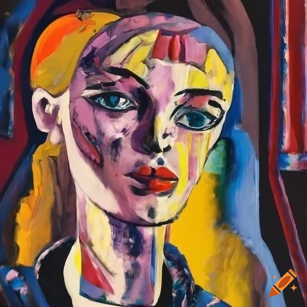 Abstract painting of women with geometric shapes