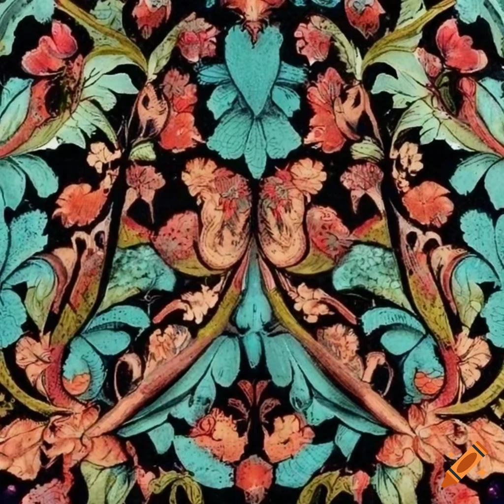 colorful botanical tile in raspberry, navy, and aqua