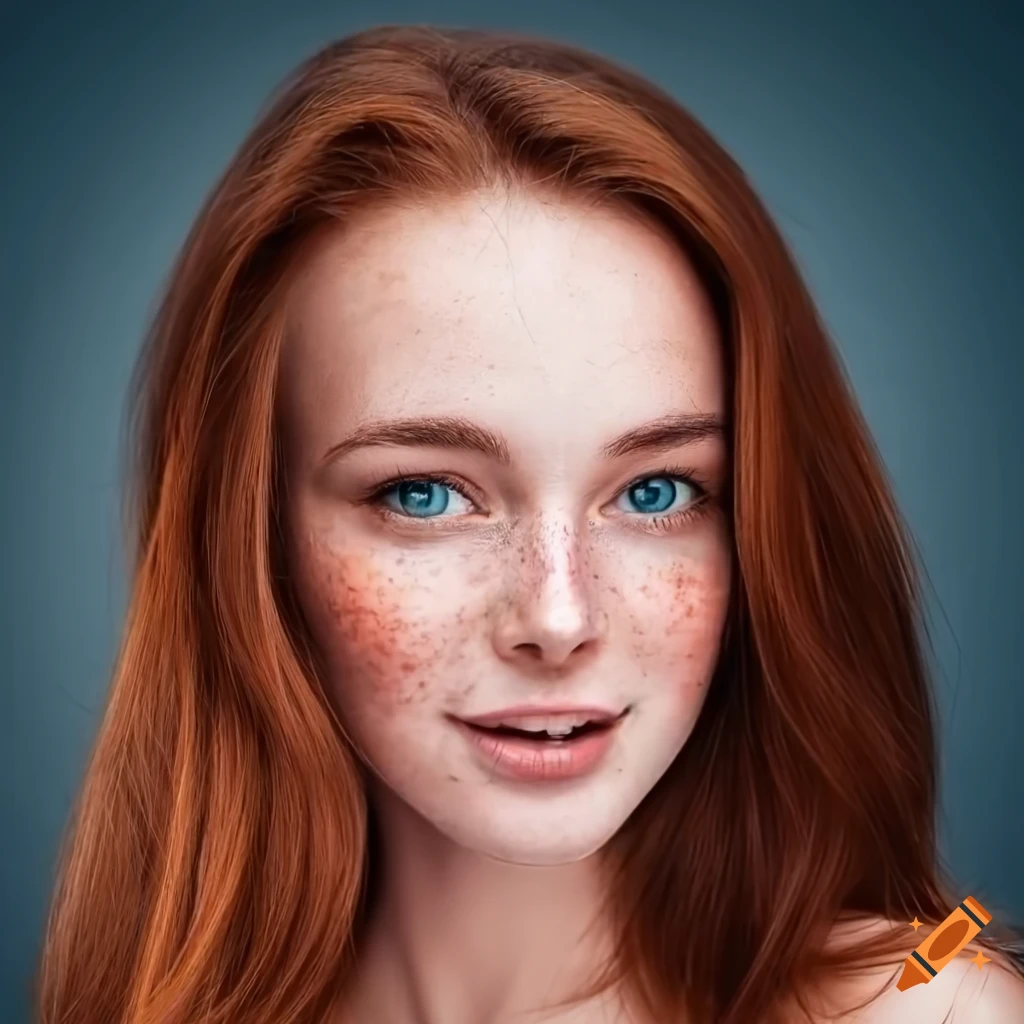 Portrait of a beautiful young woman with freckles and chestnut hair