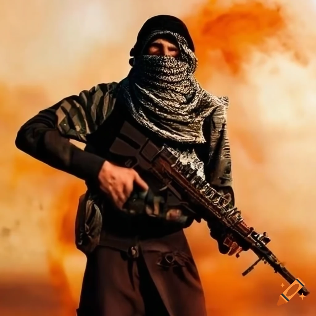 image of a Palestinian guerrilla in battle
