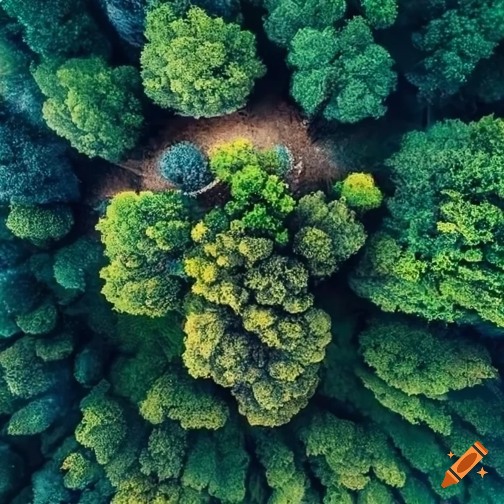 Detailed photo of a tree from above on Craiyon