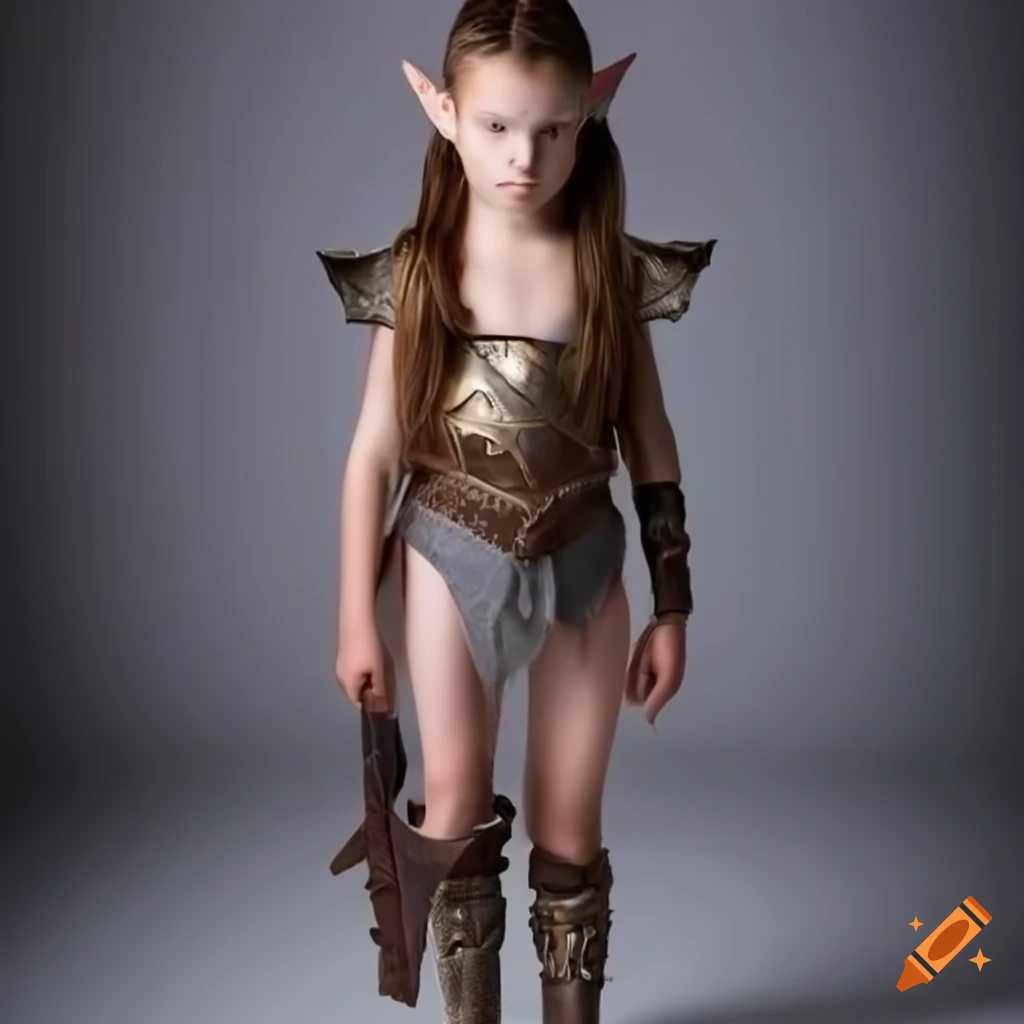 artwork of a young elf girl in fantasy gladiator attire
