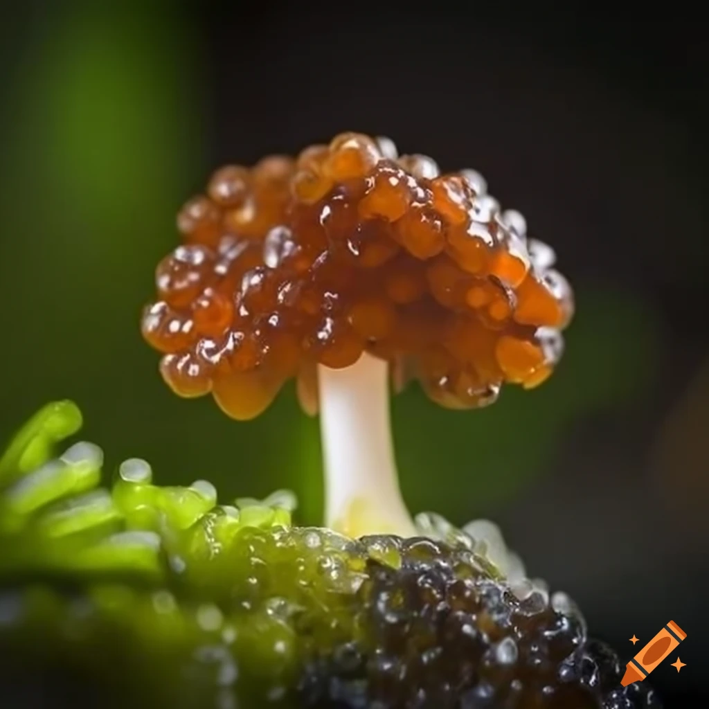 gourmet mushroom made of caviar on seaweed