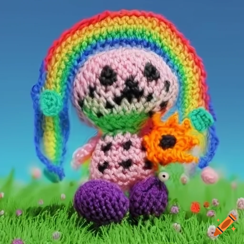 cute knitted Halloween Ghost Rider in a colorful garden