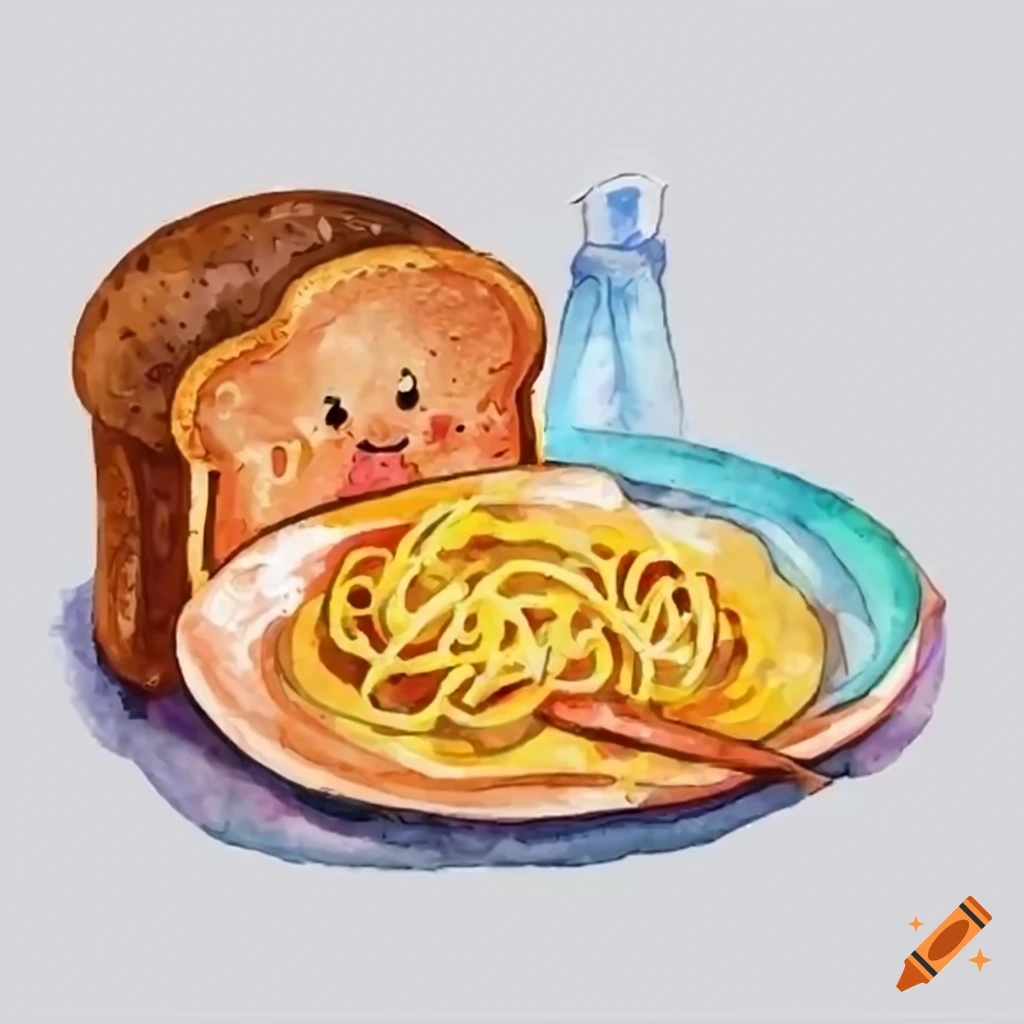Colorful Cartoon Of Bread And Pasta On Craiyon