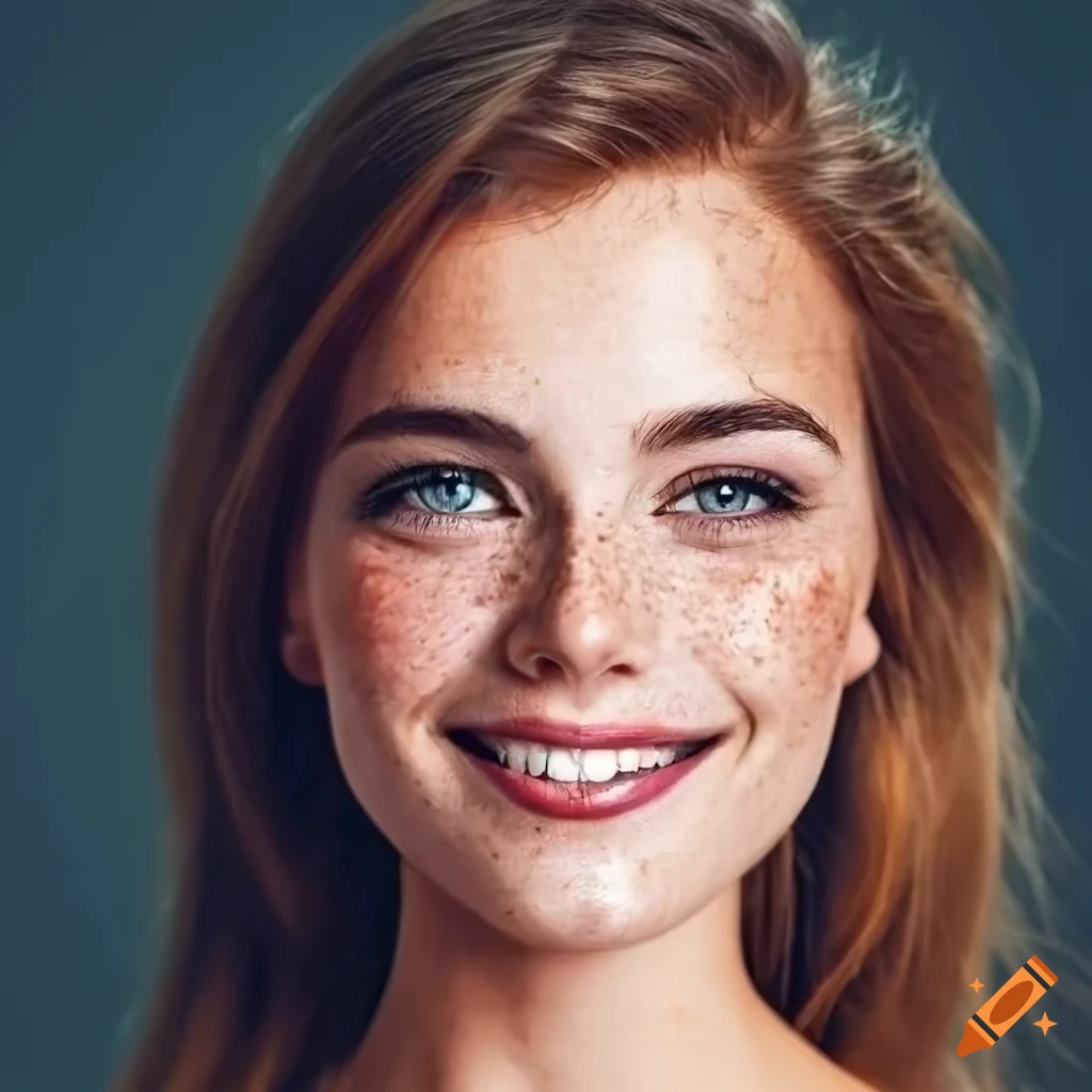Portrait Of A Beautiful Young Woman With Freckles On Craiyon