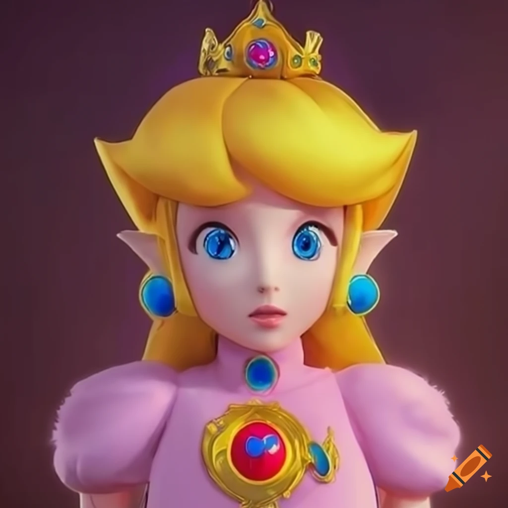 Link cosplaying as princess peach in a ballroom on Craiyon