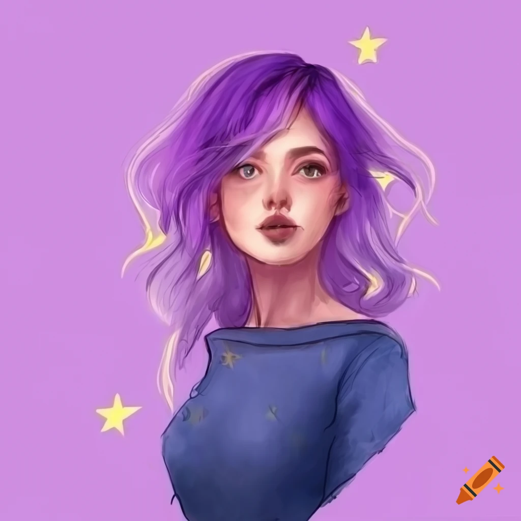 drawing of a girl with purple hair and unique outfit