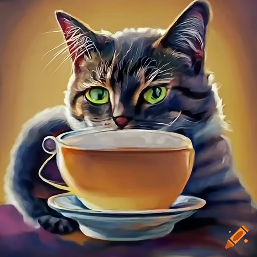 Cat enjoying a cup of coffee on Craiyon