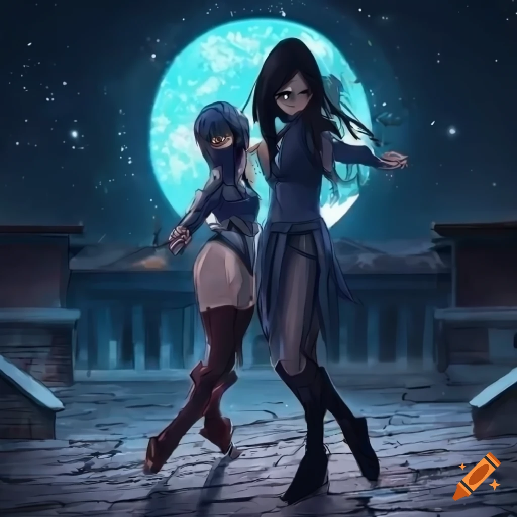cool ninja waifus posing on rooftops