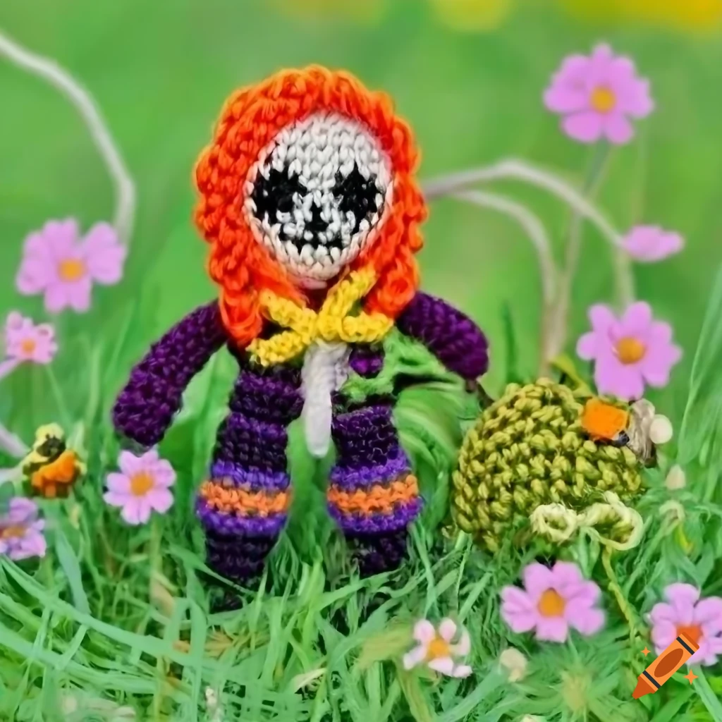 adorable Halloween Ghost Rider amigurumi in meadow