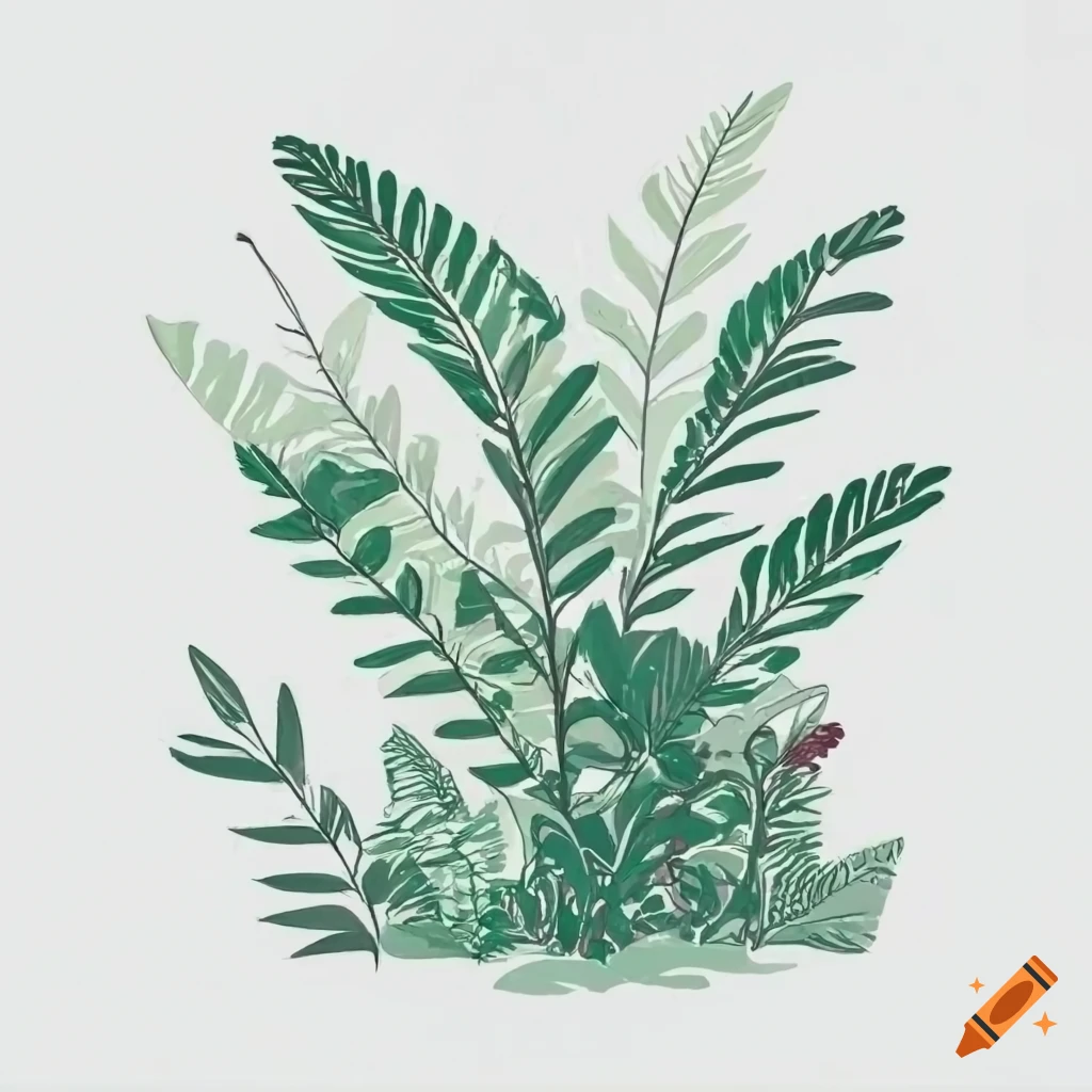 line drawing of jungle vegetation on white background