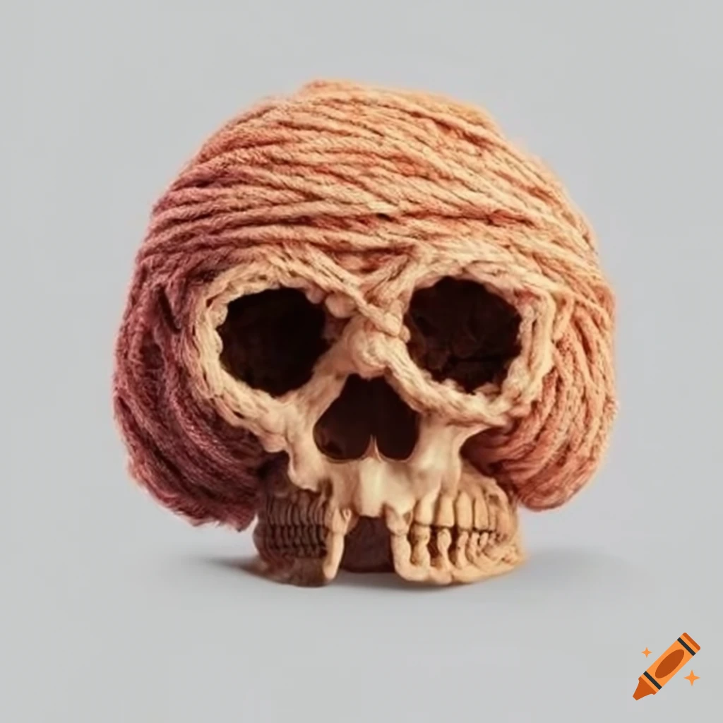 knitted skull-shaped ball of yarn