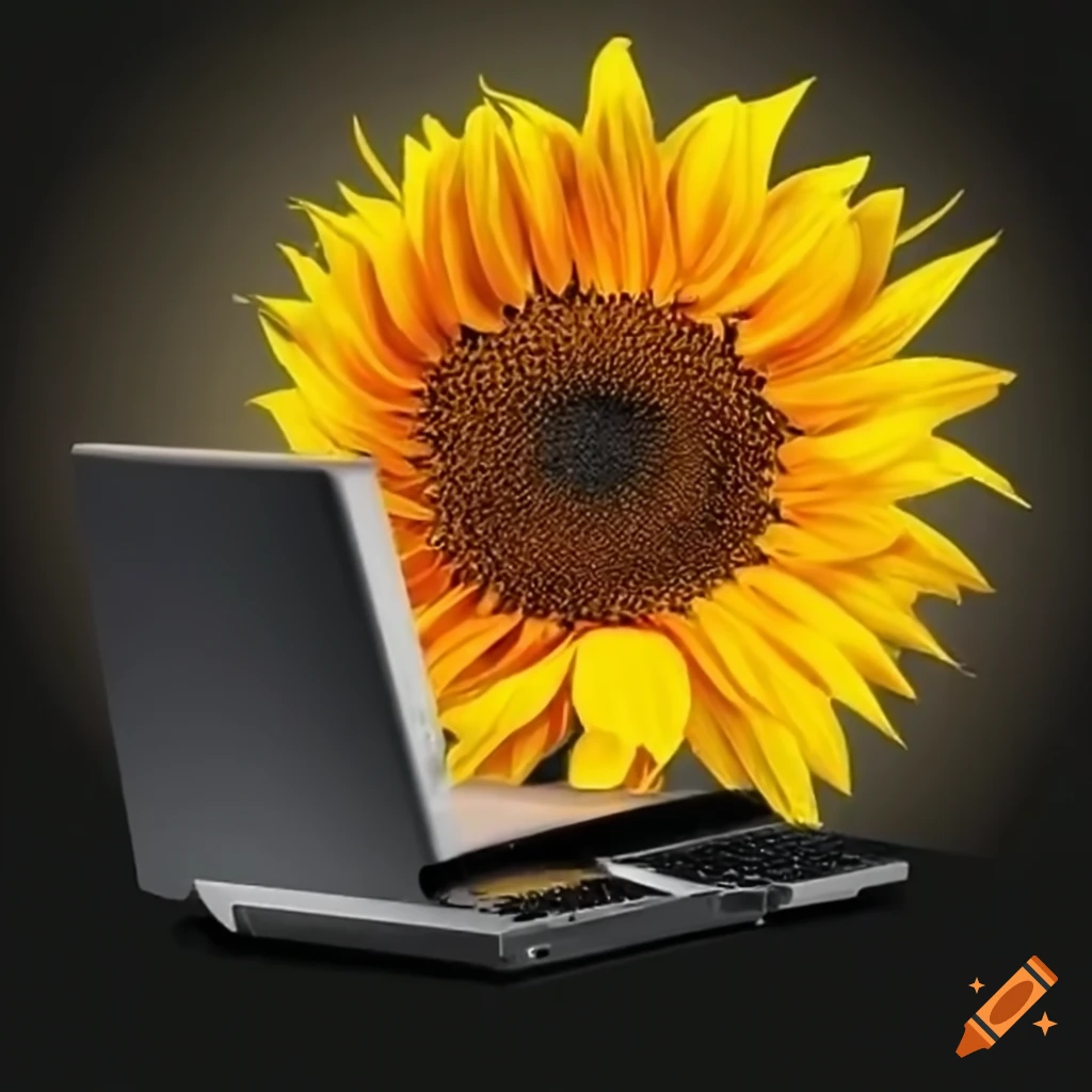 Sunflower using a laptop on Craiyon