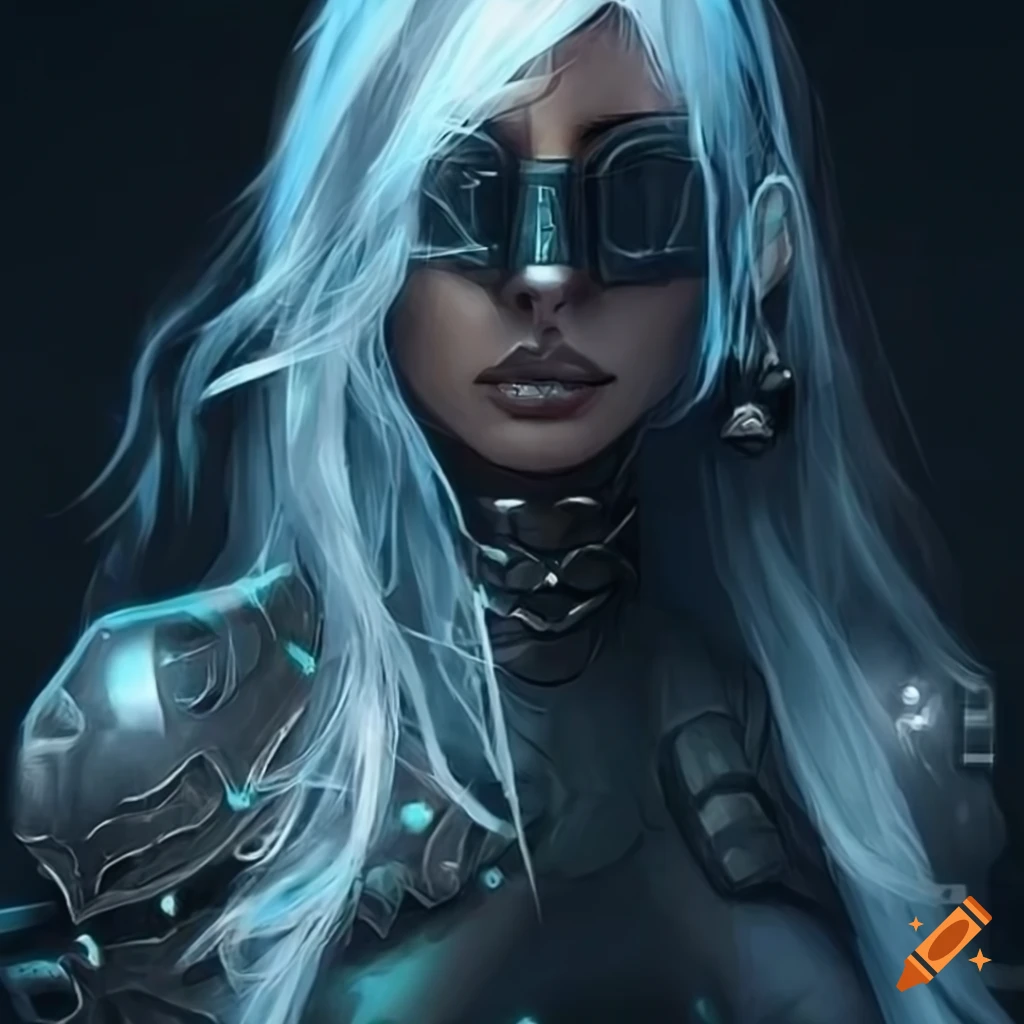 Cyberpunk Artwork Of A Masked Mage With Long White Hair