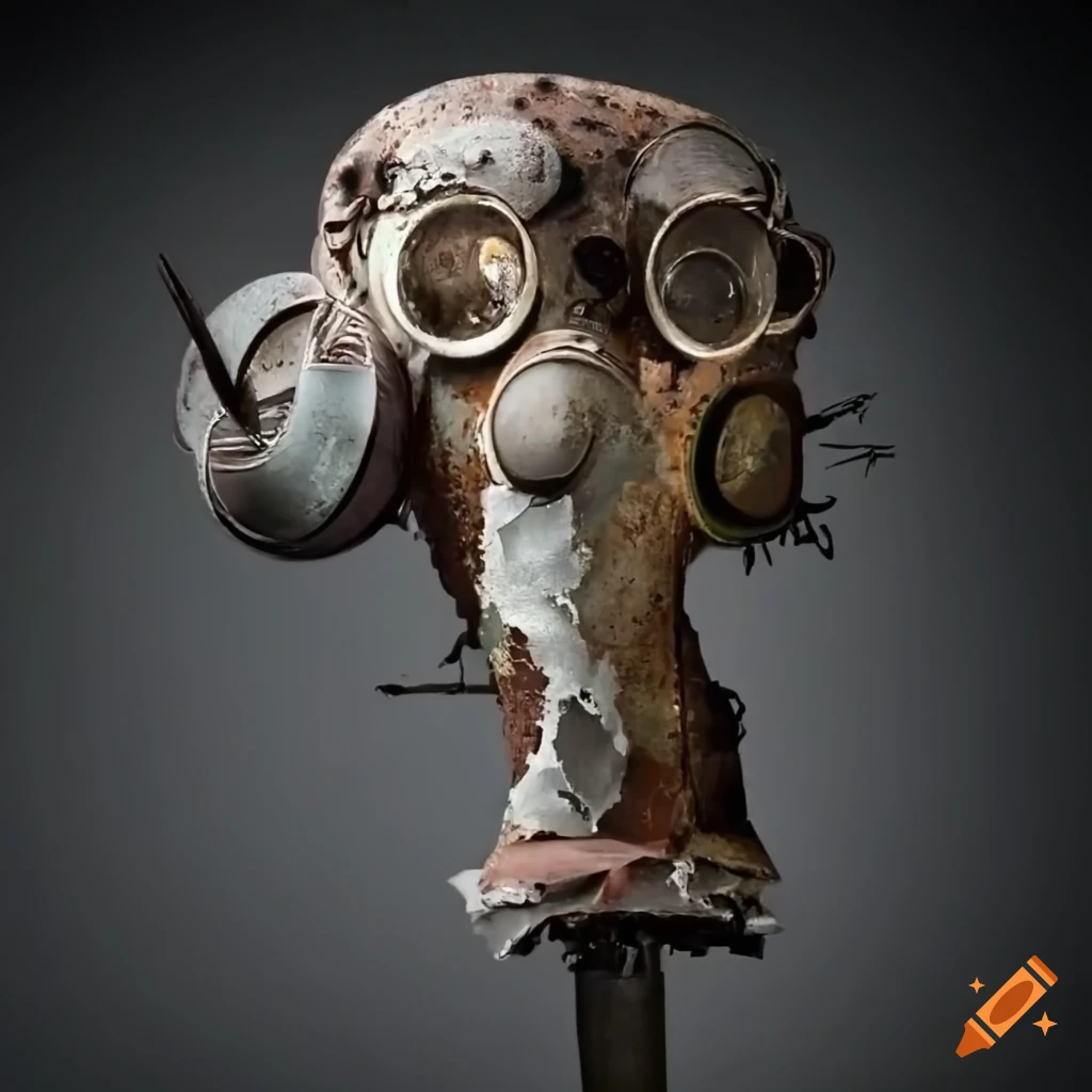 sculpture made of rusty objects and recycled materials