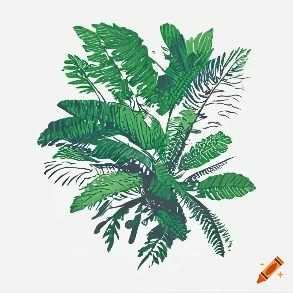 line drawing of jungle vegetation on white background
