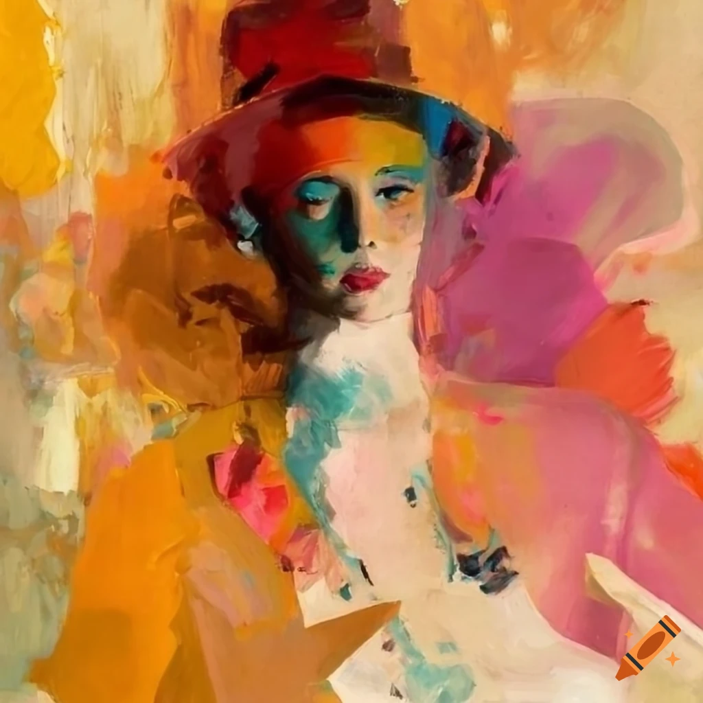 Colorful oil painting of women with geometric background on Craiyon