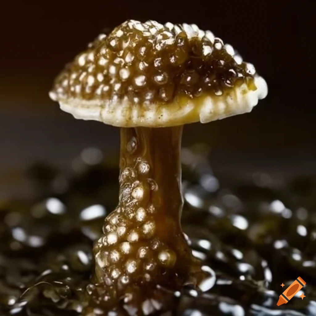 gourmet mushroom made of caviar on seaweed