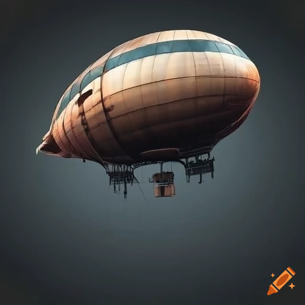 menacing airship in a dystopian future