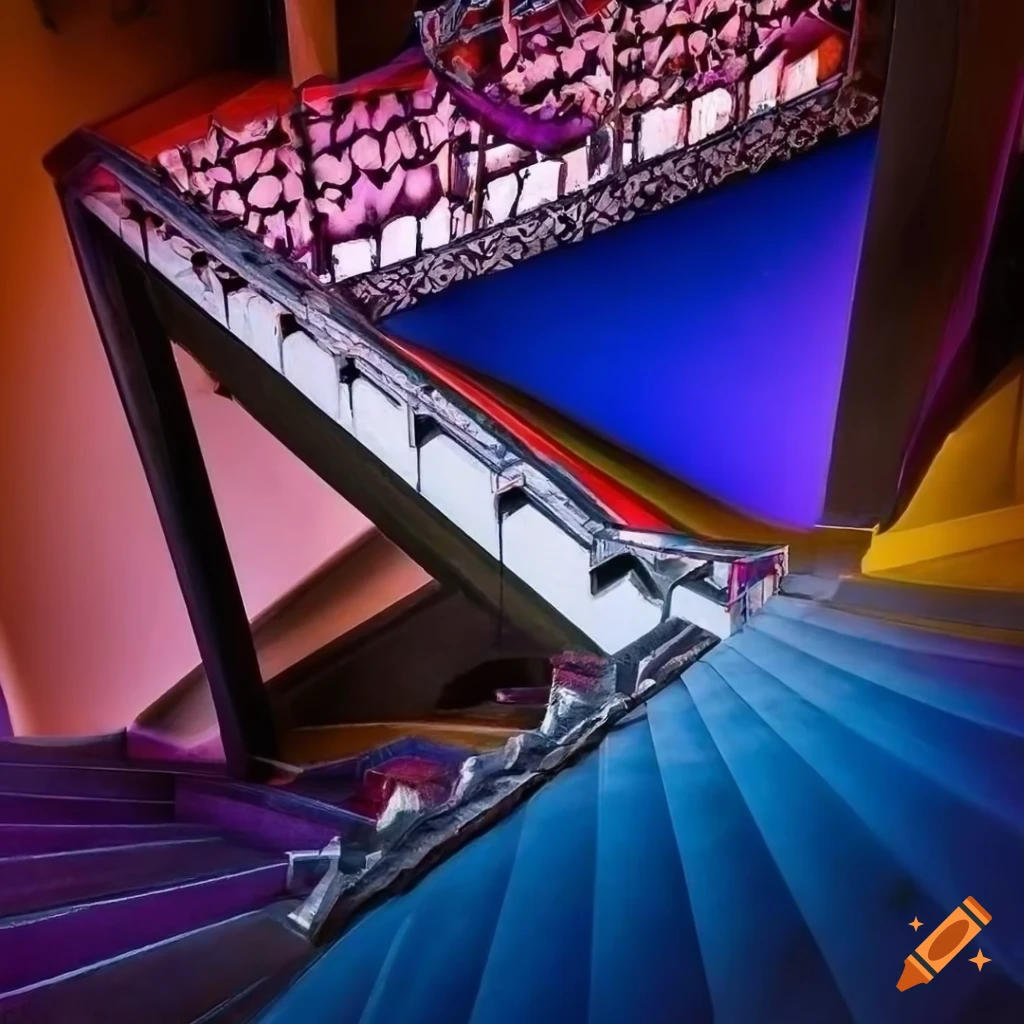 photo realistic image of an intricate upside-down staircase
