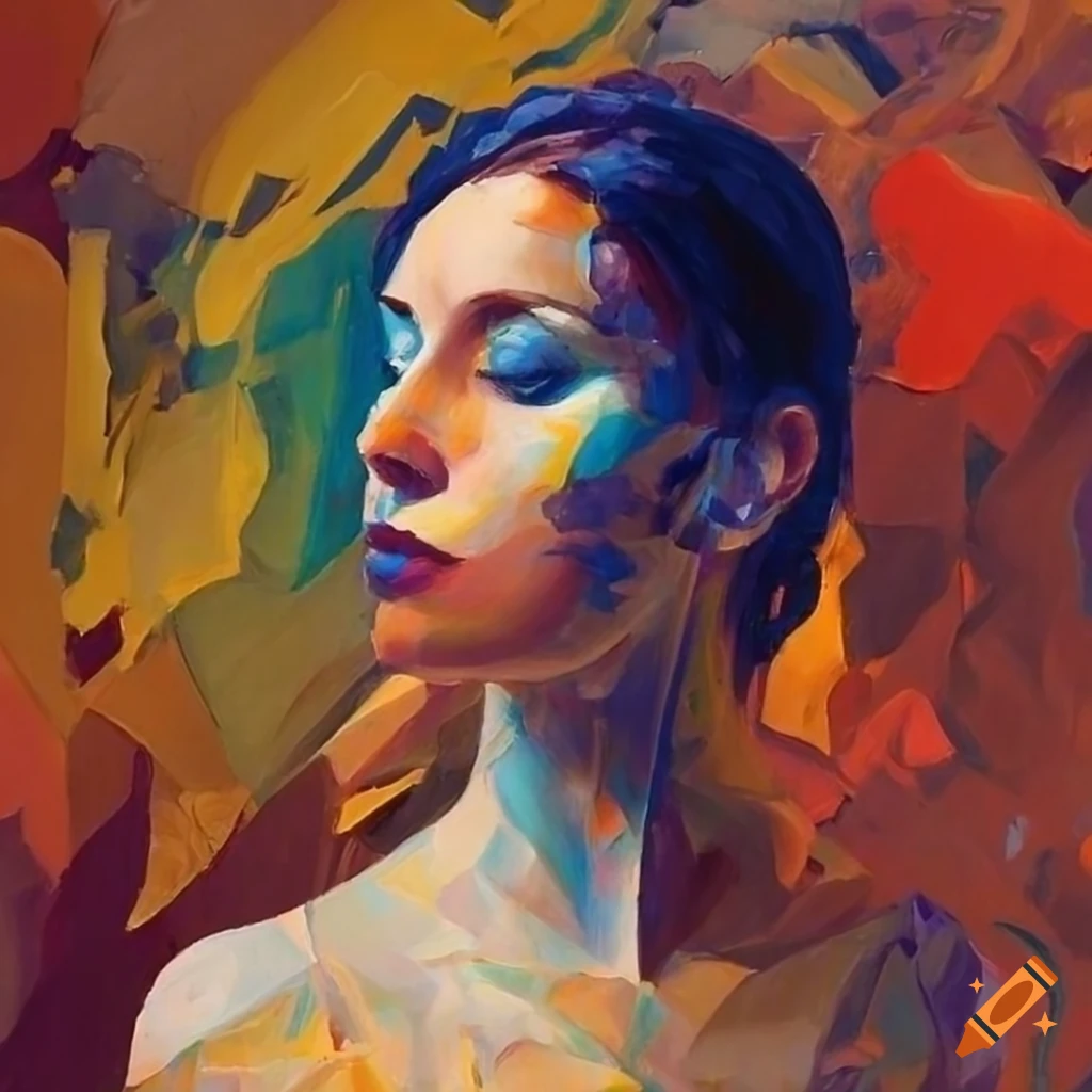 masterful oil painting of women with geometric background