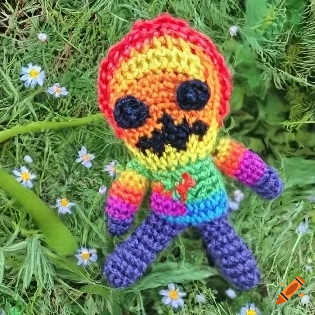 adorable Halloween Ghost Rider amigurumi in meadow