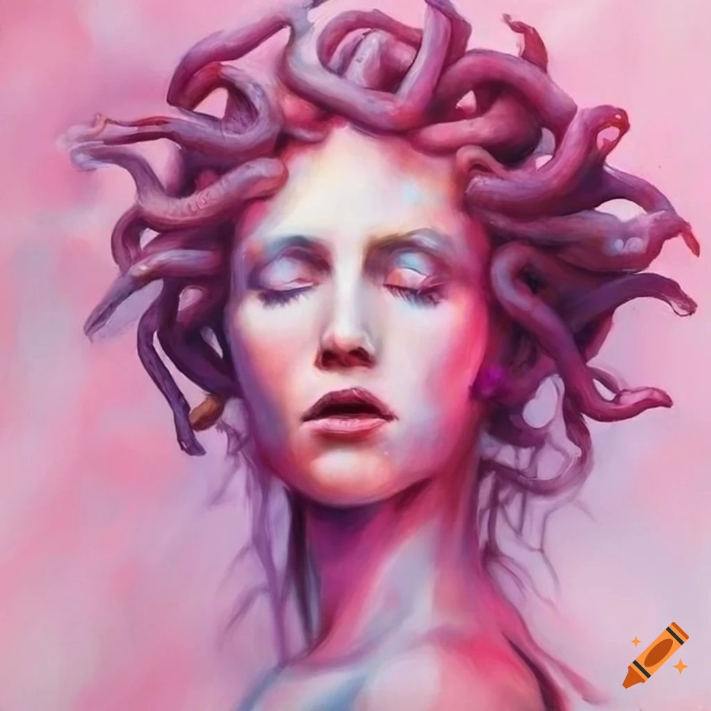 Medusa head with snakes instead of hair, hyper realistic, mystic,  chiaroscuro, painting on Craiyon