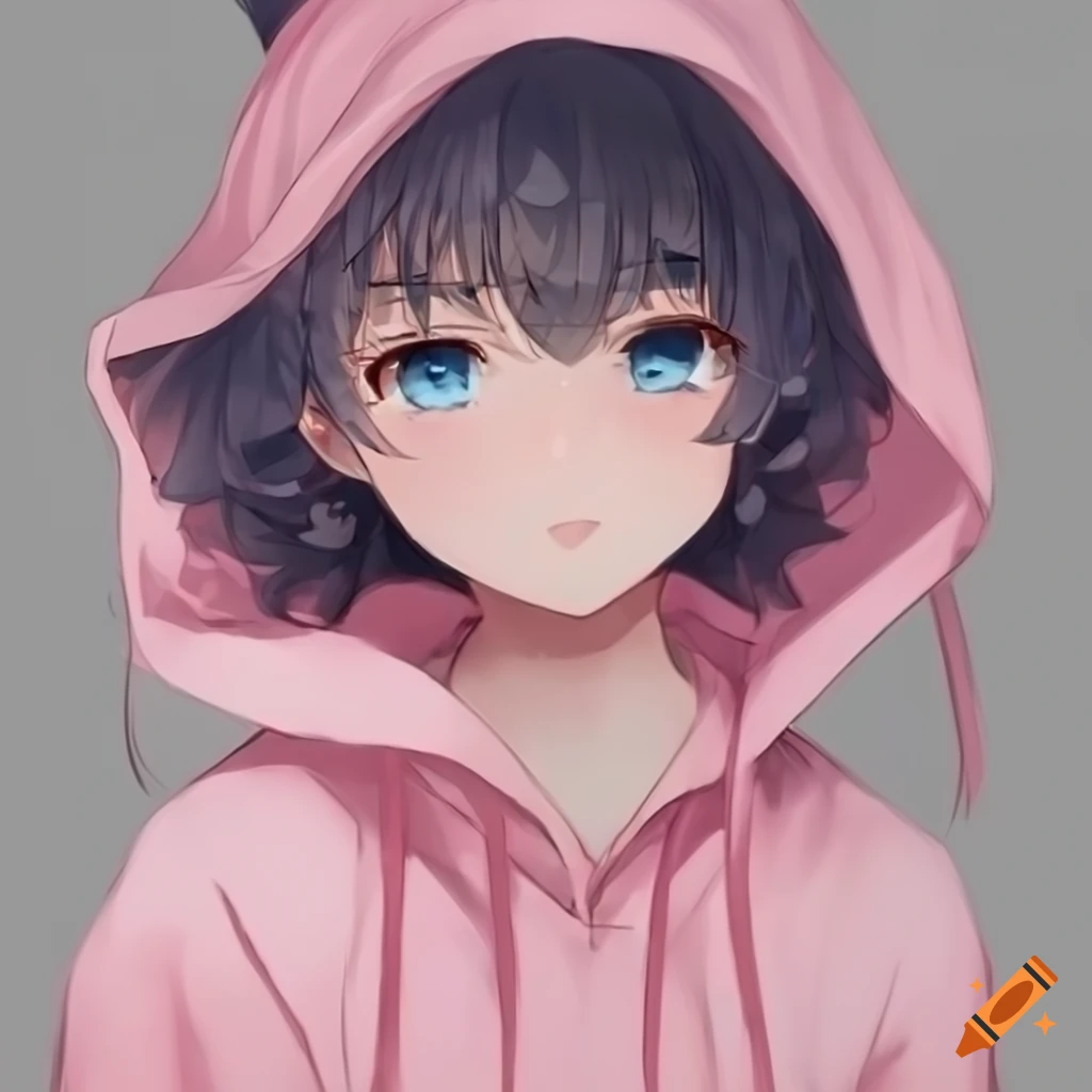 anime girl with short curly black hair and blue eyes