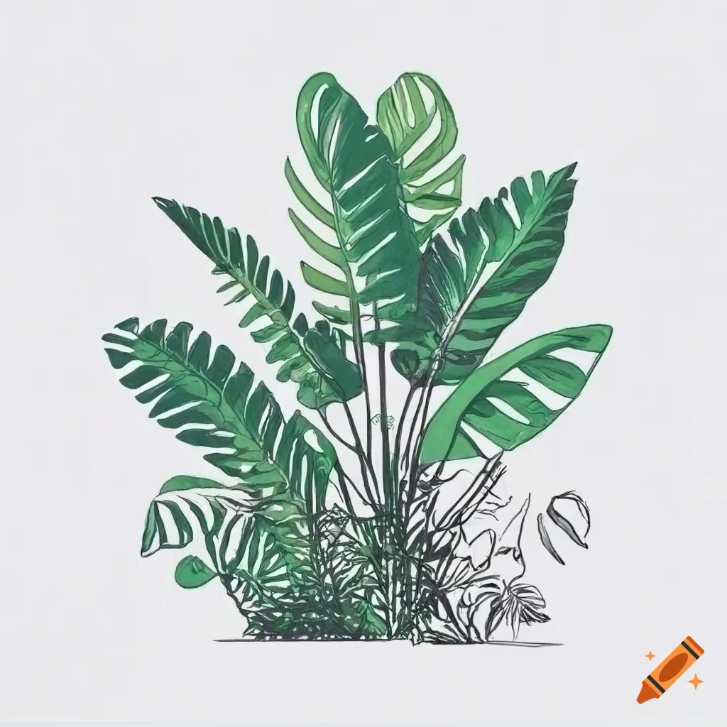 line drawing of jungle plants