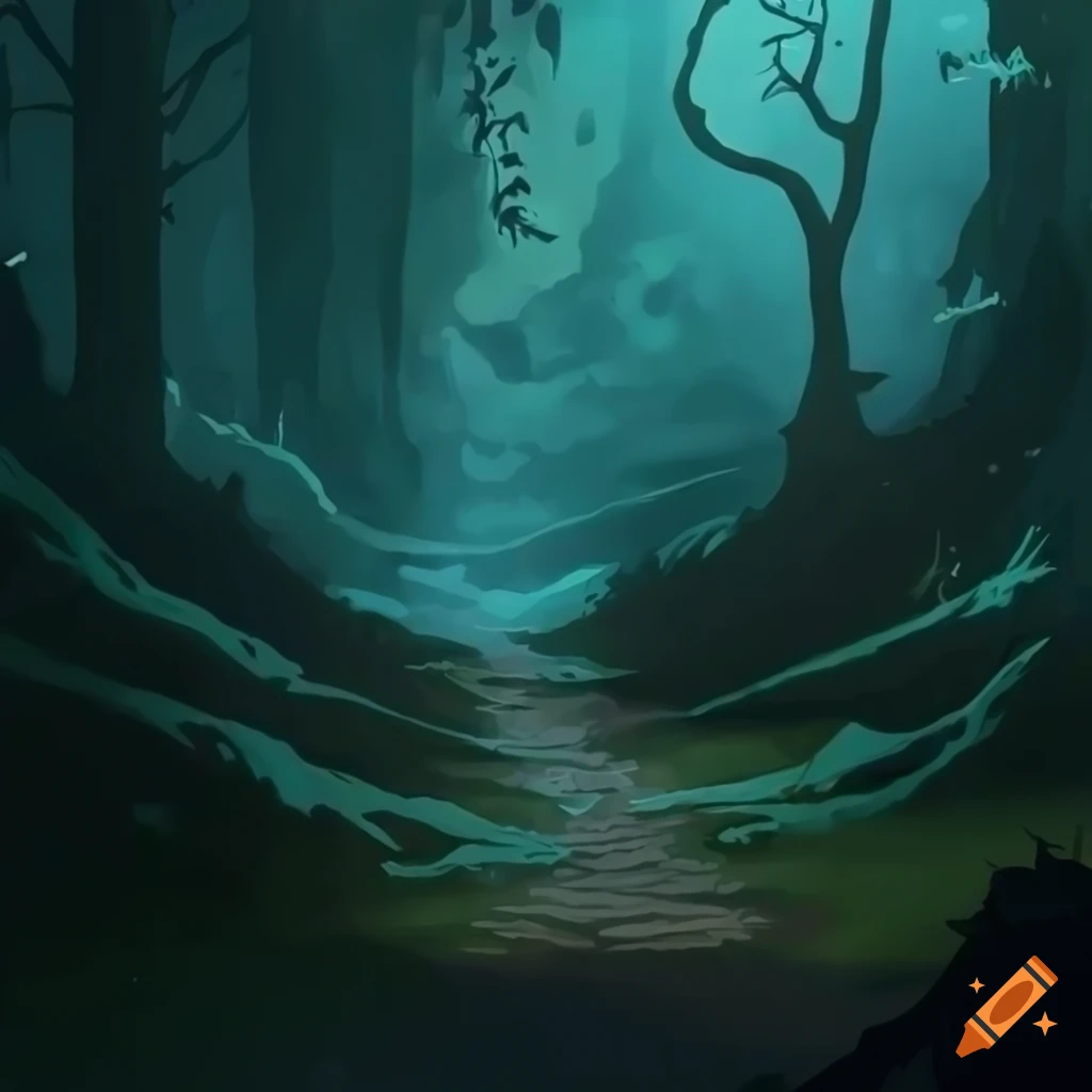 Dungeons and dragons style illustration of a magical forest at night on ...