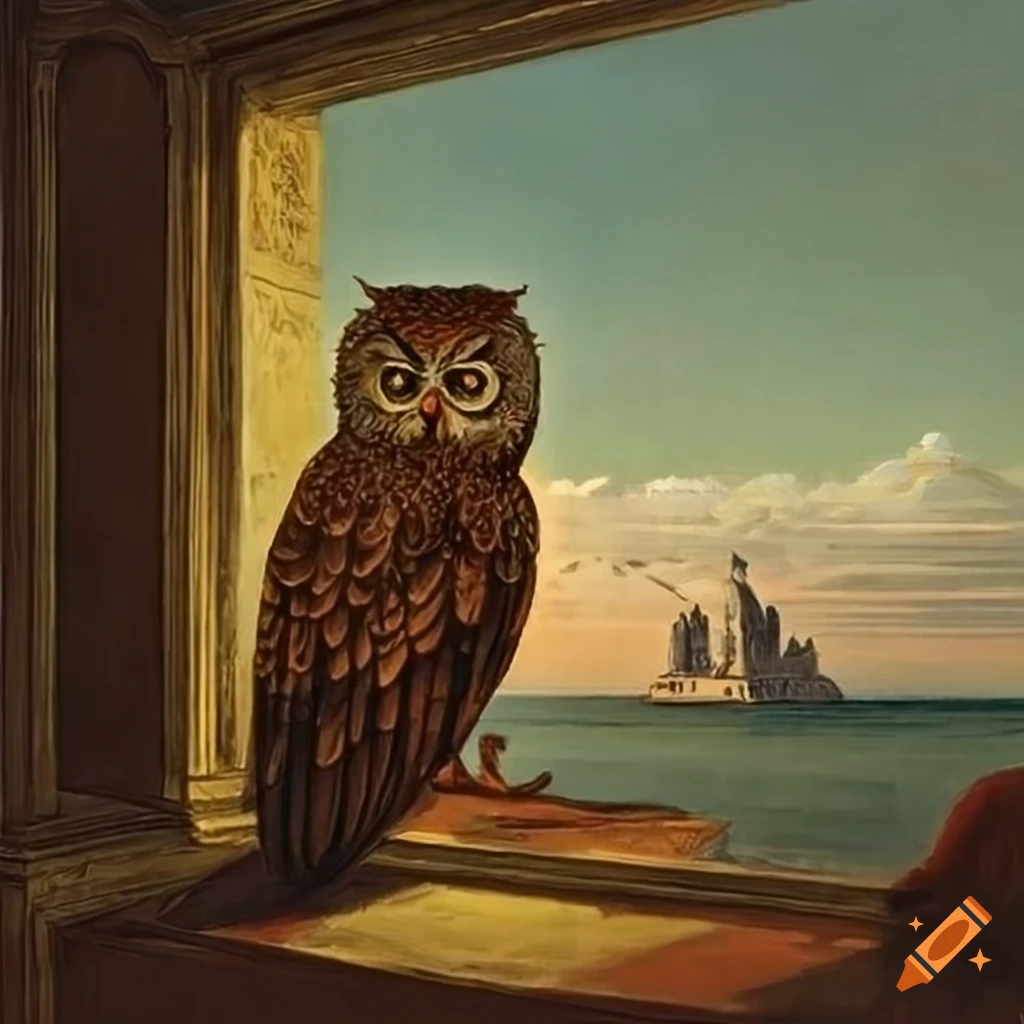 Artistic rendering of an owl near a window on Craiyon