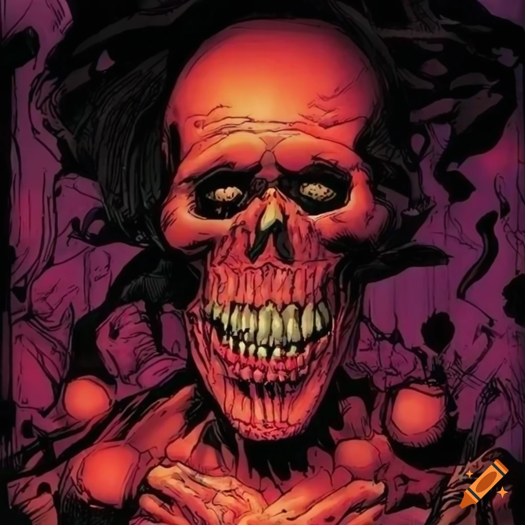 80s horror comic cover featuring a skull