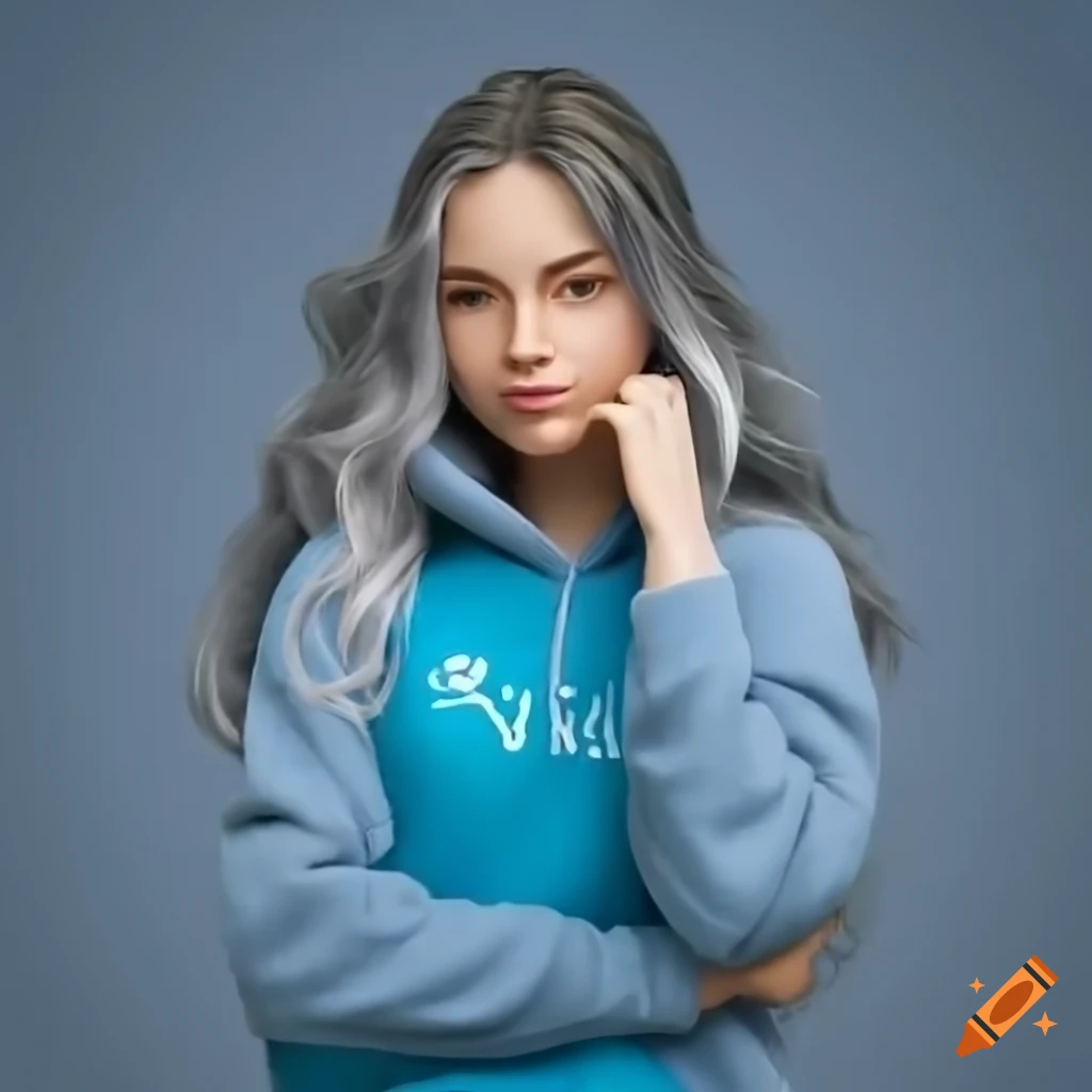 Portrait of a young woman with long white wavy hair on Craiyon
