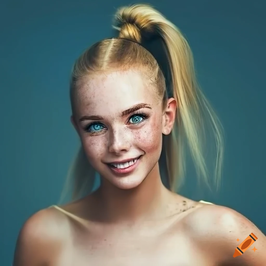 portrait of a young woman with a beautiful smile and freckles