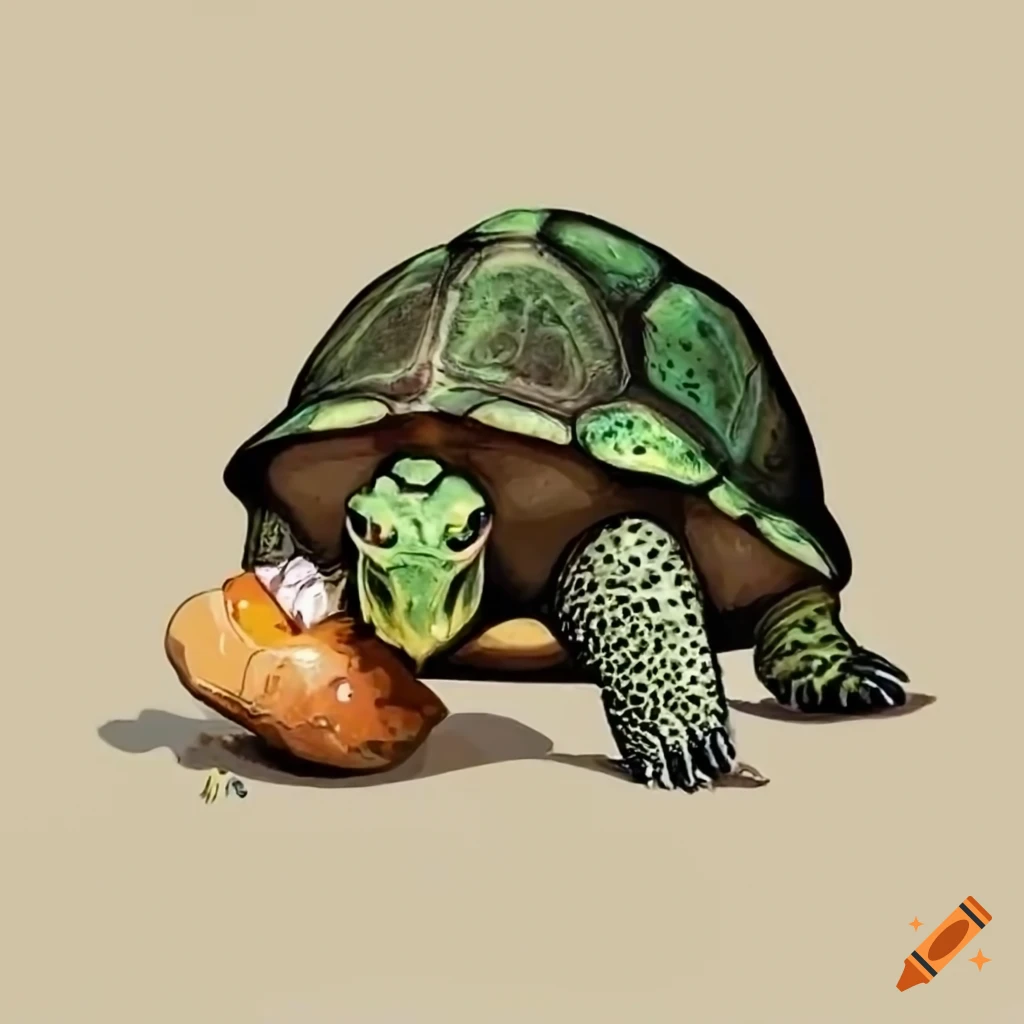 photo of a turtle eating a nut