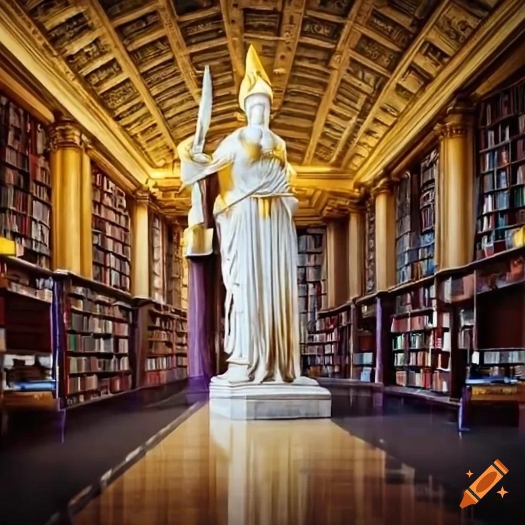 Athena statue in a library