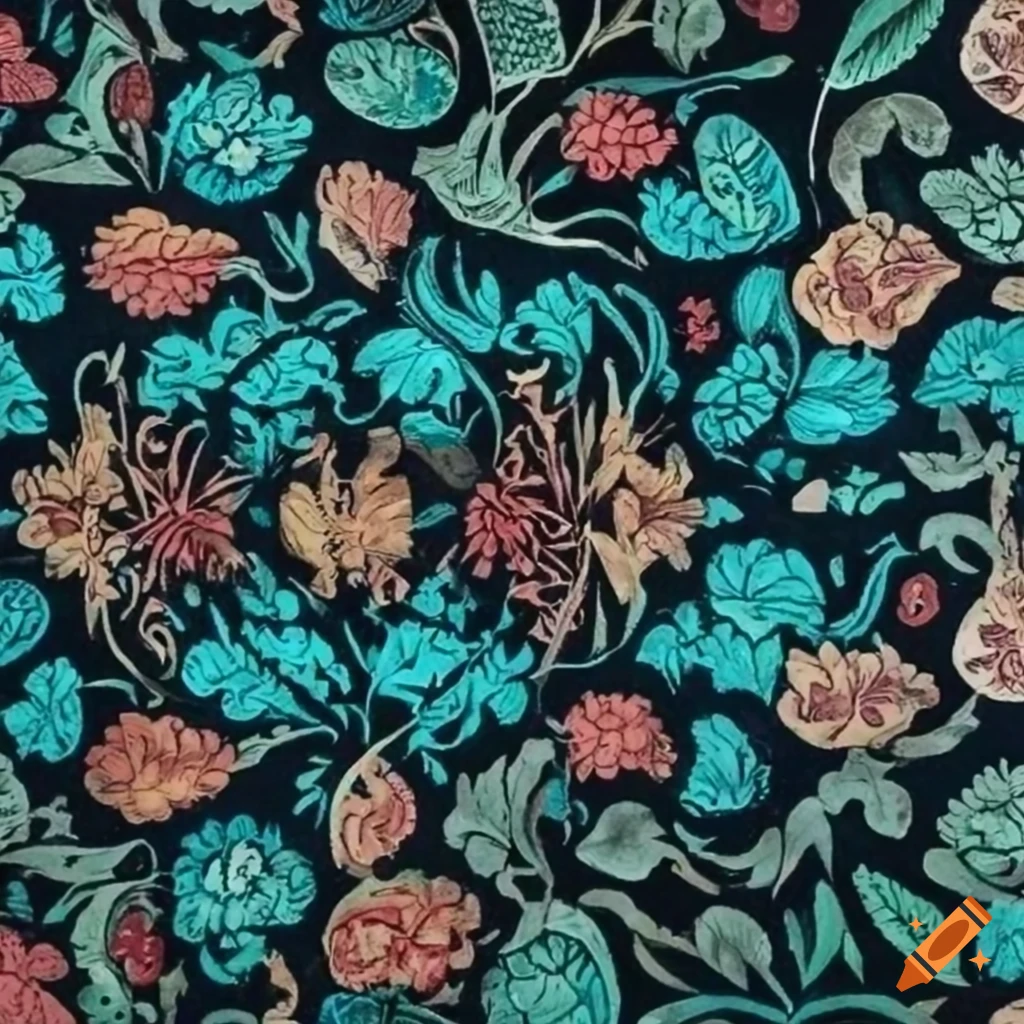 colorful botanical tile in raspberry, navy, and aqua