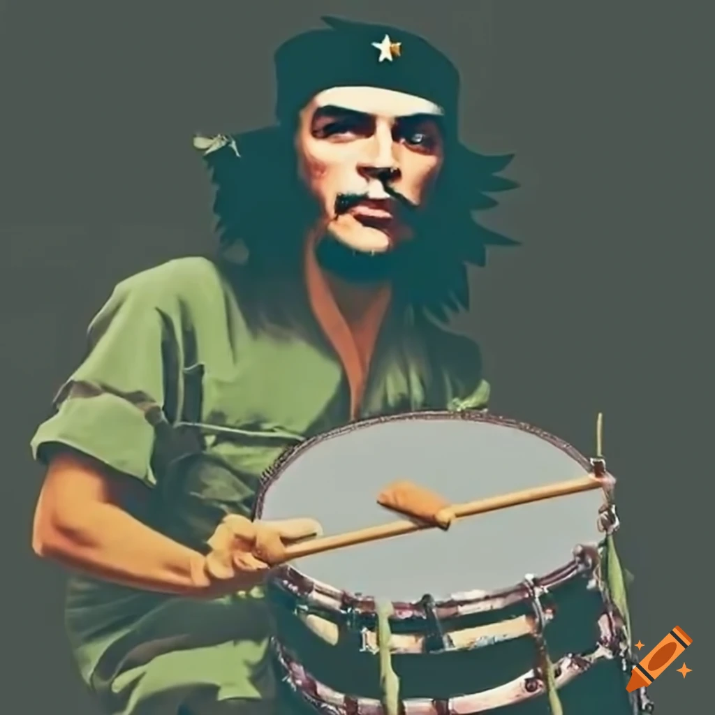 Che Guevara playing the drums