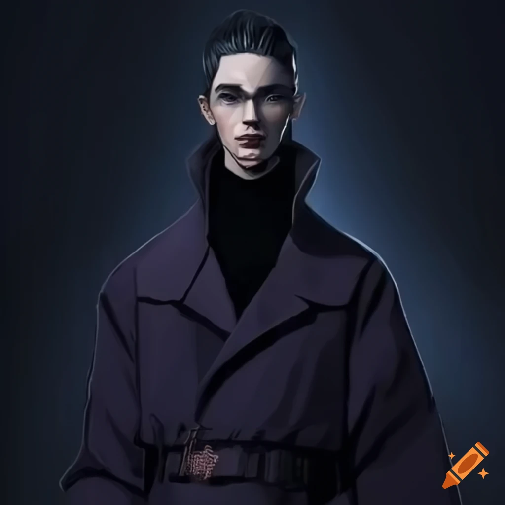mage themed outfit with turtleneck and oversized trench coat
