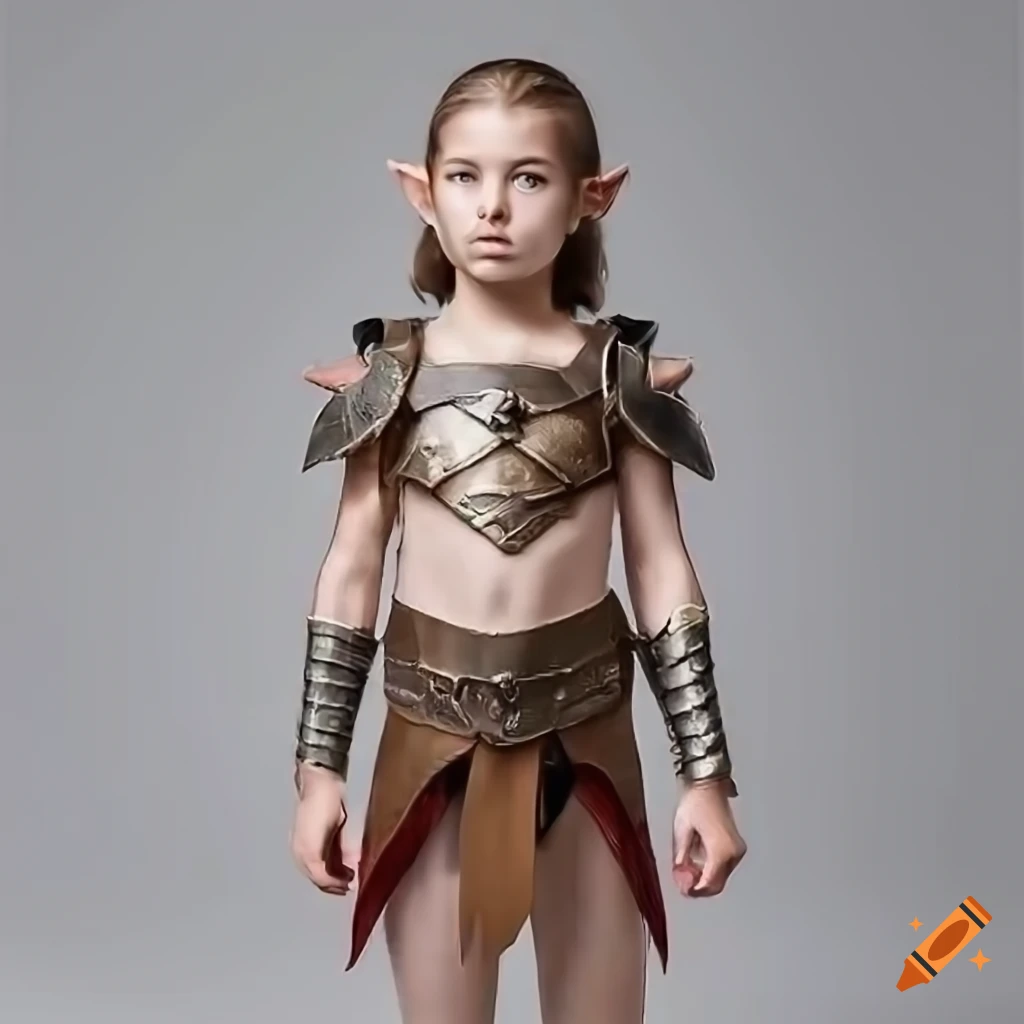 artwork of a young elf girl in fantasy gladiator attire