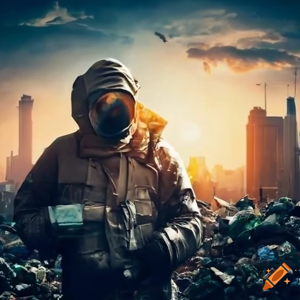 urban scene with a gas mask on the ground