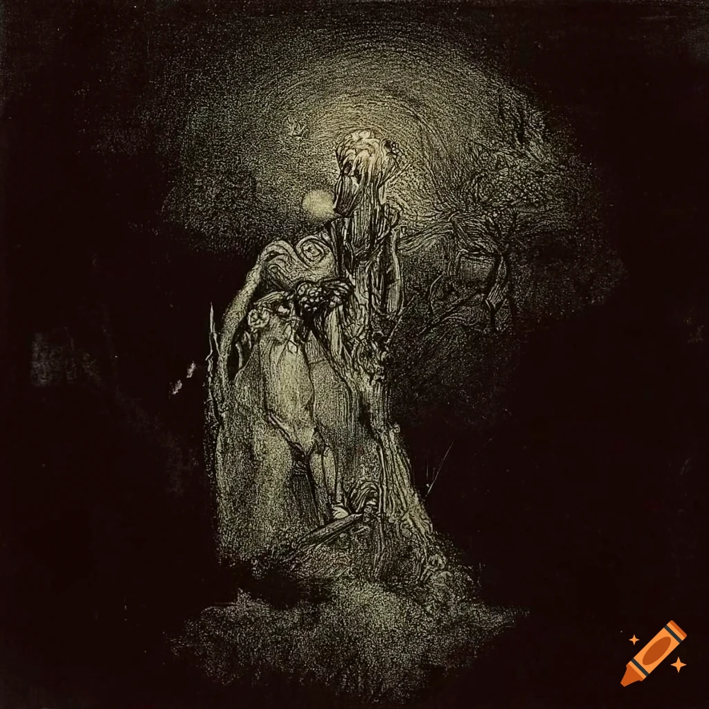 abstract collage artwork inspired by Gustave Doré and Zdzisław Beksiński
