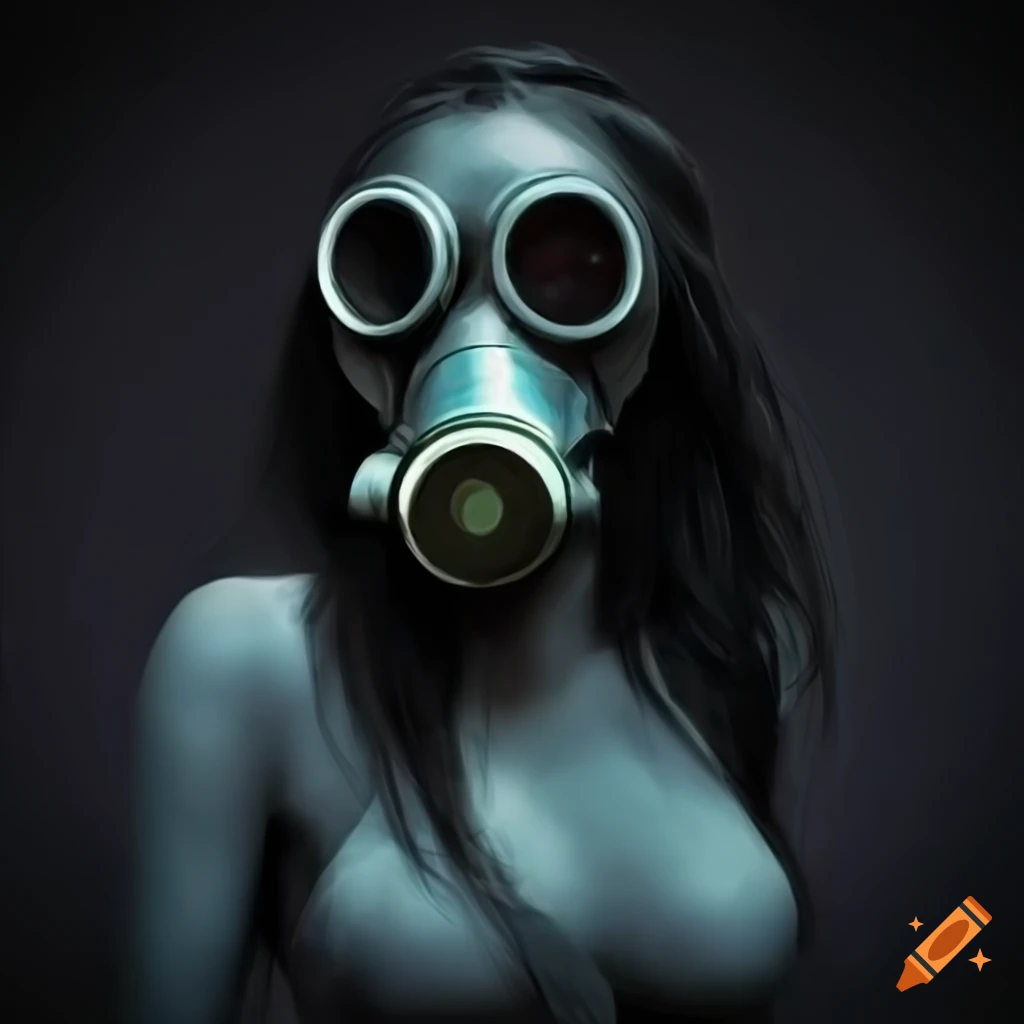 Woman wearing gas mask on Craiyon
