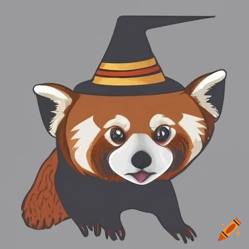 cute red panda wearing a witches hat