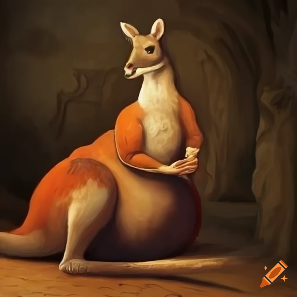 medieval fantasy painting of a lounging kangaroo